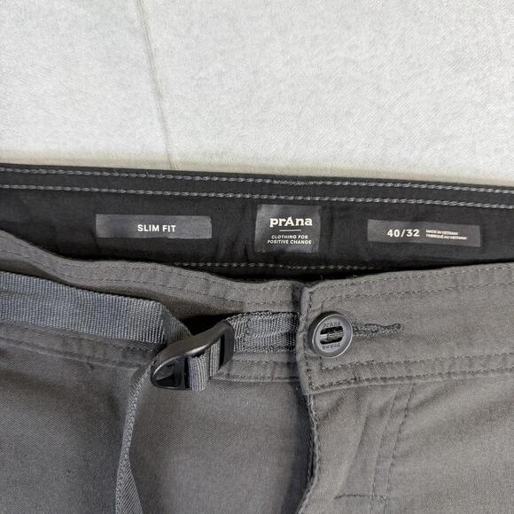 Prana Stretch Zion II Pants Mens 40x32 Gray Belted Slim Fit Cargo Hiking Outdoor - Picture 5 of 7